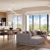 a living room with large windows